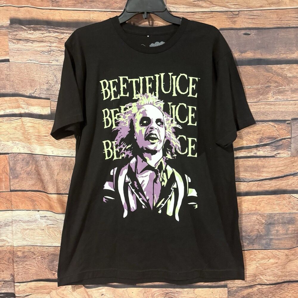 Beetlejuice Large Black Graphic T-Shirt Movie Horror 80s Tim Burton Tee Cotton